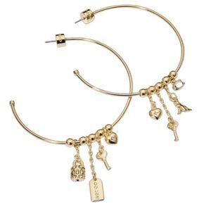 NWT Coach Gold Tone Hoop Earrings with Charms